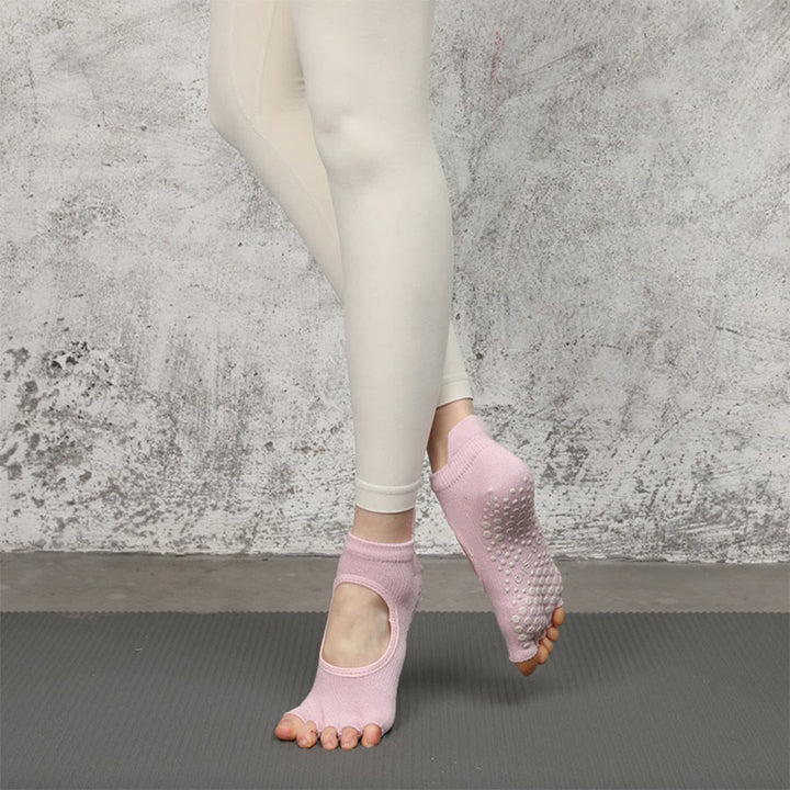Calze da yoga Olivenorma multi-sport a cinque dita antiscivolo con lato aperto, calze da donna. - Rosa, viola e punta aperta - 10 paia - image 25