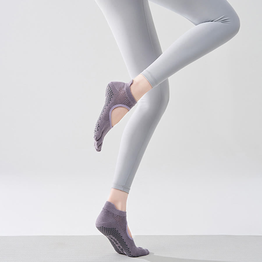 Calze da yoga Olivenorma multi-sport a cinque dita antiscivolo con lato aperto, calze da donna. - Viola intenso e punta intera - 10 paia - image 13