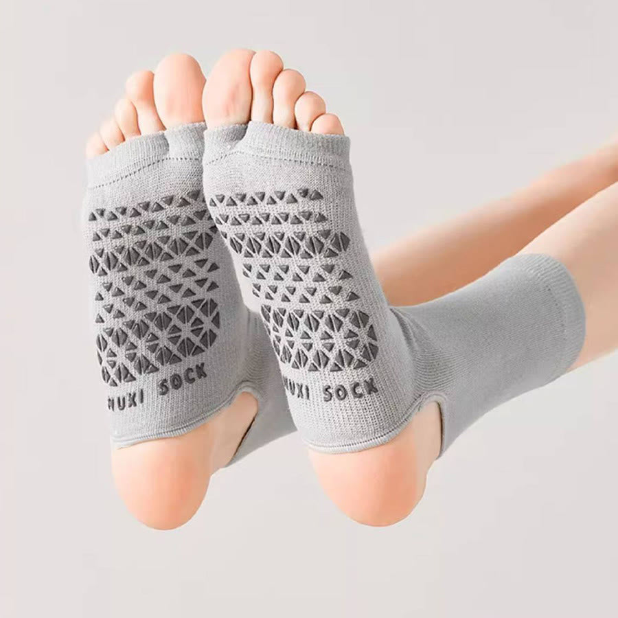 Calze da yoga Olivenorma traspiranti a metà polpaccio antiscivolo con punta e tallone aperti, ideali per donna. - image 9