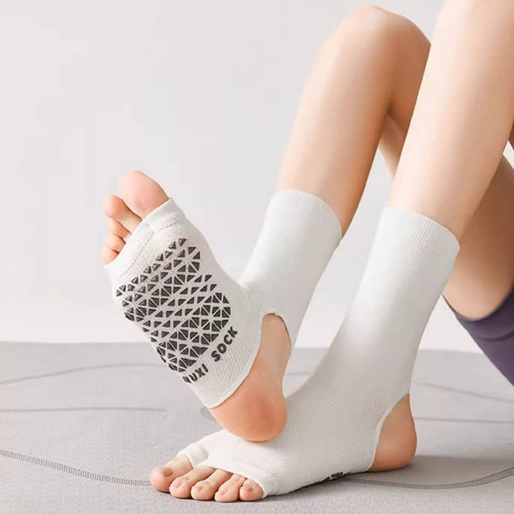 Calze da yoga Olivenorma traspiranti a metà polpaccio antiscivolo con punta e tallone aperti, ideali per donna. - image 6