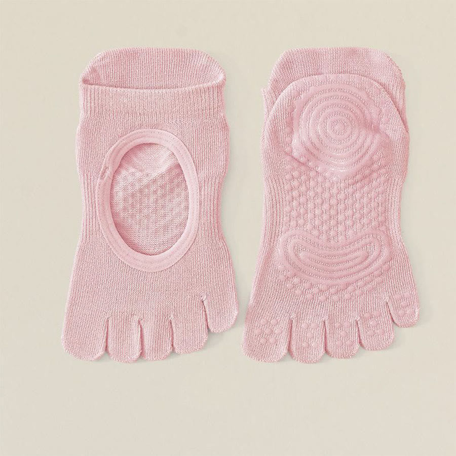 Calze antiscivolo professionali Olivenorma a cinque dita per Pilates e salto con la corda, calze yoga da donna - Rosa - 10 paia - image 14