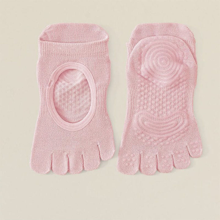 Calze antiscivolo professionali Olivenorma a cinque dita per Pilates e salto con la corda, calze yoga da donna - Rosa - 10 paia - image 14