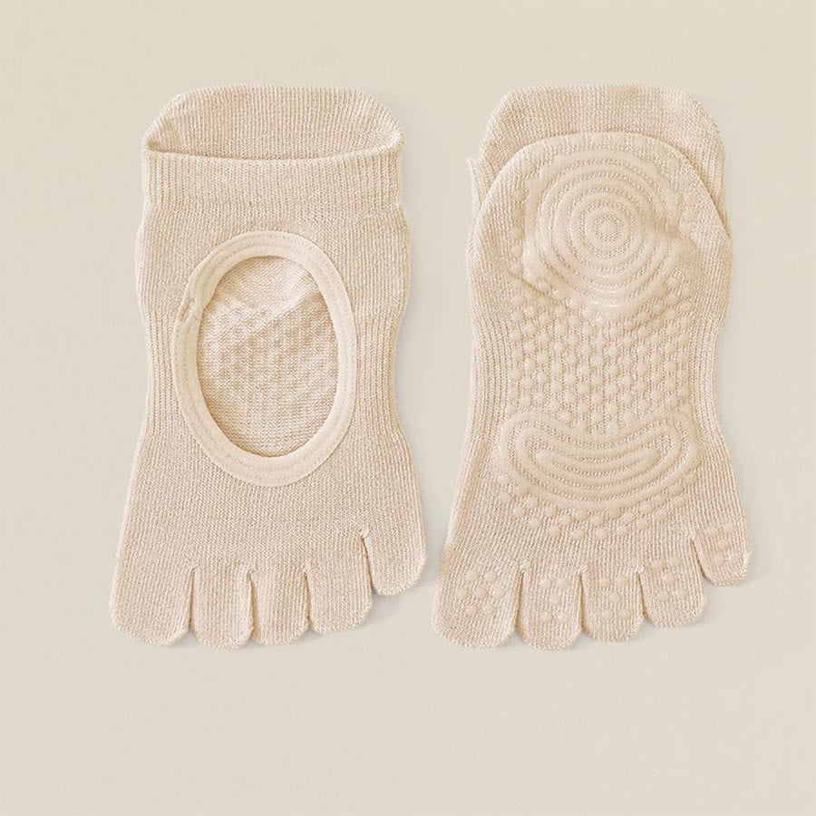 Calze antiscivolo professionali Olivenorma a cinque dita per Pilates e salto con la corda, calze yoga da donna - Beige - 10 paia - image 17