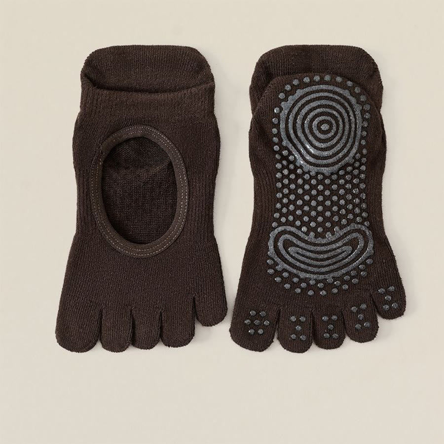 Calze antiscivolo professionali Olivenorma a cinque dita per Pilates e salto con la corda, calze yoga da donna - Caffè - 10 paia - image 18