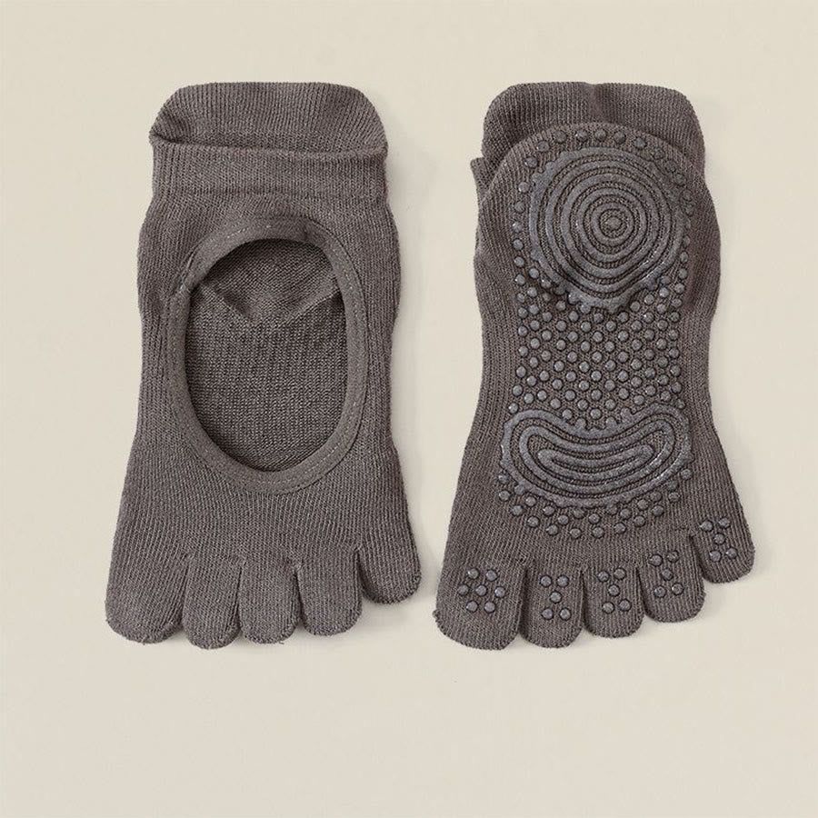 Calze antiscivolo professionali Olivenorma a cinque dita per Pilates e salto con la corda, calze yoga da donna - Grigio scuro - 10 paia - image 2