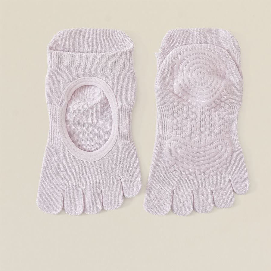Calze antiscivolo professionali Olivenorma a cinque dita per Pilates e salto con la corda, calze yoga da donna - Viola chiaro - 10 paia - image 11