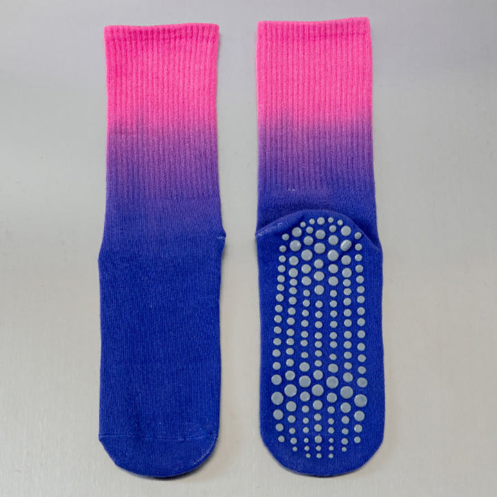 Calzini da yoga da donna Olivenorma con suola antiscivolo in silicone e gradiente di colore, lunghezza media. - Rosso-viola - 10 paia - image 4