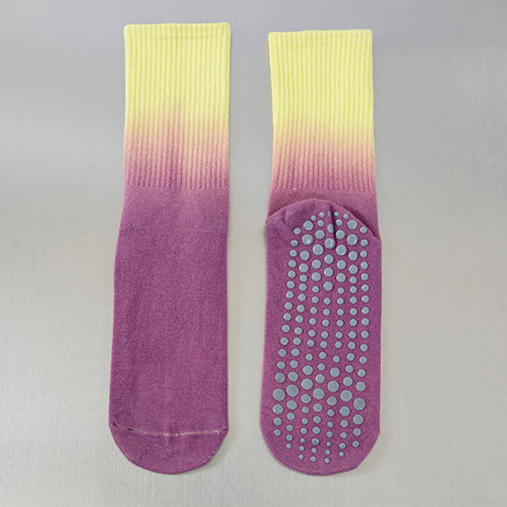 Calzini da yoga da donna Olivenorma con suola antiscivolo in silicone e gradiente di colore, lunghezza media. - Viola-Giallo - 10 paia - image 16