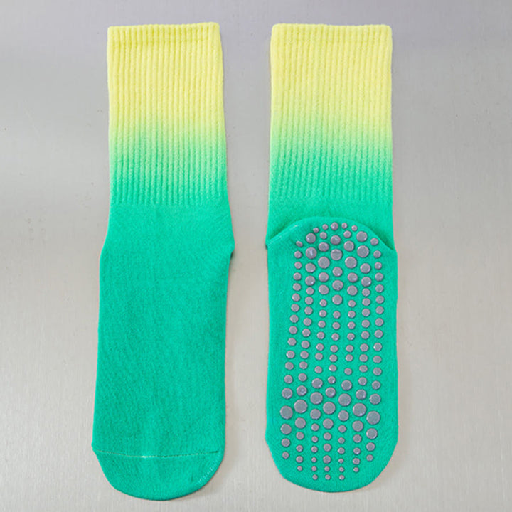 Calzini da yoga da donna Olivenorma con suola antiscivolo in silicone e gradiente di colore, lunghezza media. - Giallo-verde - 10 paia - image 10