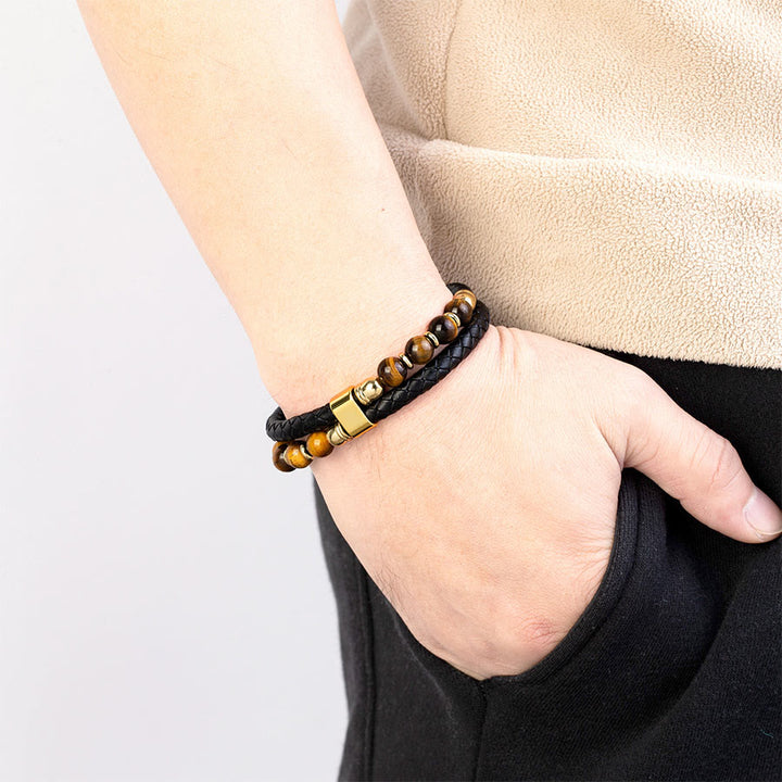 Bracciale Olivenorma casual da indossare tutti i giorni in pelle intrecciata e pietra naturale - image 6