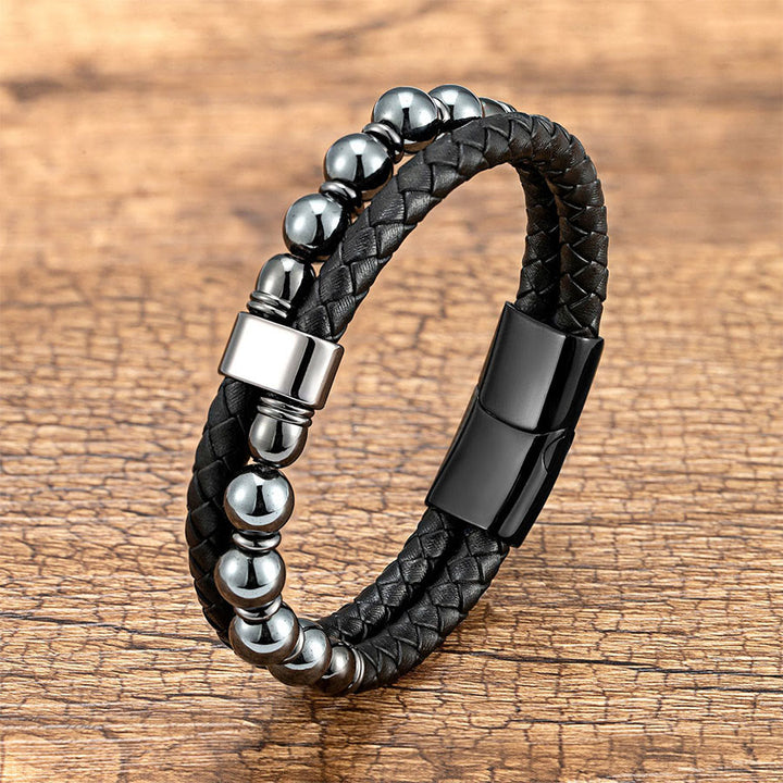 Bracciale Olivenorma casual da indossare tutti i giorni in pelle intrecciata e pietra naturale - Ematite - 23 cm - image 10