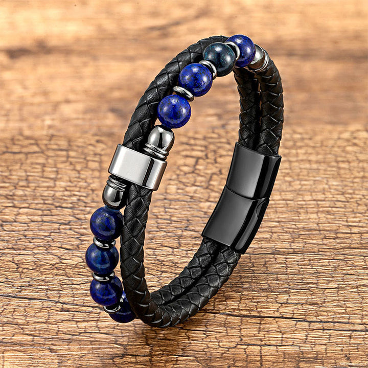 Bracciale Olivenorma casual da indossare tutti i giorni in pelle intrecciata e pietra naturale - Lapislazzuli - 23 cm - image 16