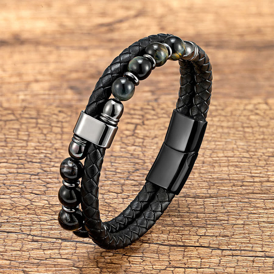 Bracciale Olivenorma casual da indossare tutti i giorni in pelle intrecciata e pietra naturale - Occhio di Falco - 23 cm - image 13
