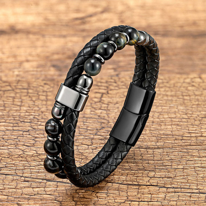 Bracciale Olivenorma casual da indossare tutti i giorni in pelle intrecciata e pietra naturale - Occhio di Falco - 23 cm - image 13