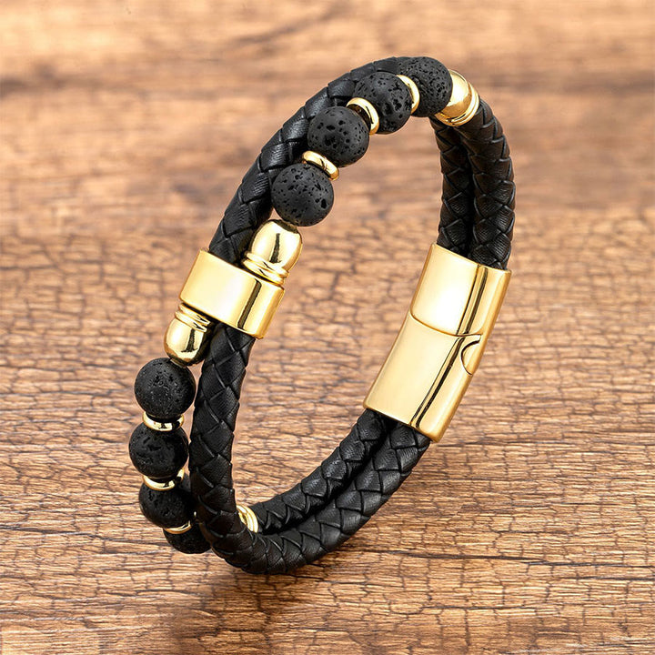 Bracciale Olivenorma casual da indossare tutti i giorni in pelle intrecciata e pietra naturale - Pietra lavica - 23 cm - image 3
