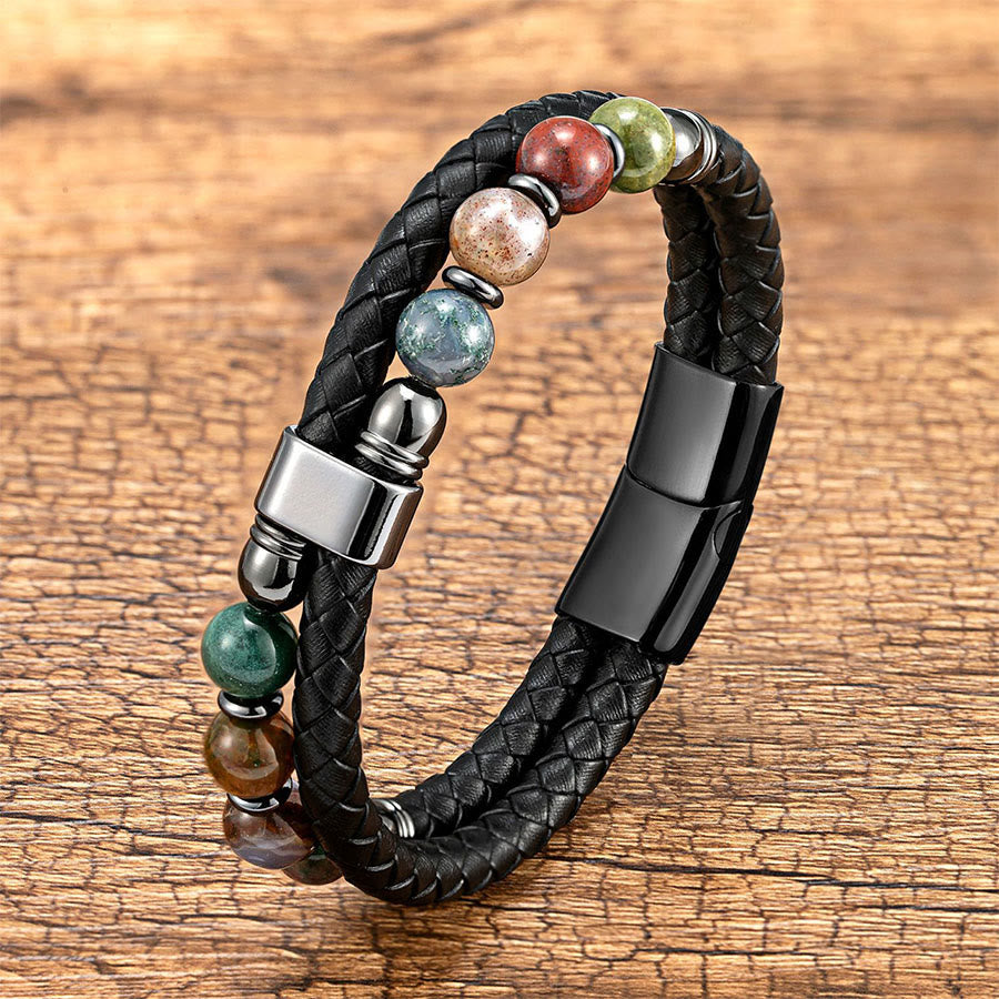 Bracciale Olivenorma casual da indossare tutti i giorni in pelle intrecciata e pietra naturale - Pietra multi-chakra - 23 cm - image 12