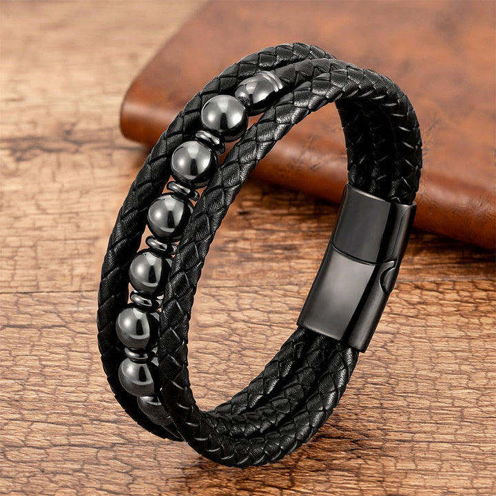 Bracciale Olivenorma di alta qualità in pelle intrecciata e pietra naturale con chiusura magnetica - Ematite - 23 cm - image 14