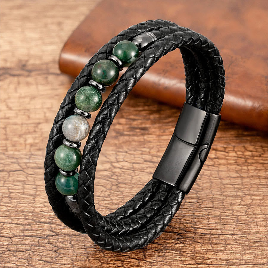 Bracciale Olivenorma di alta qualità in pelle intrecciata e pietra naturale con chiusura magnetica - Agata muschiata - 23 cm - image 12