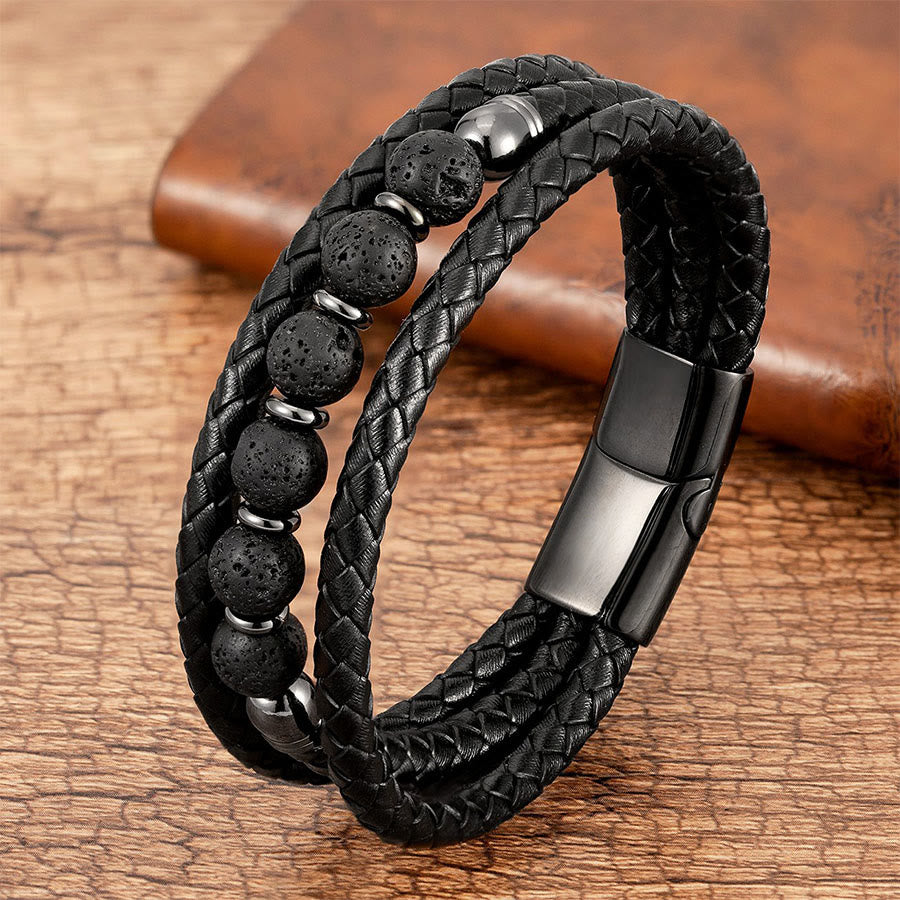 Bracciale Olivenorma di alta qualità in pelle intrecciata e pietra naturale con chiusura magnetica - Pietra lavica - 23 cm - image 10