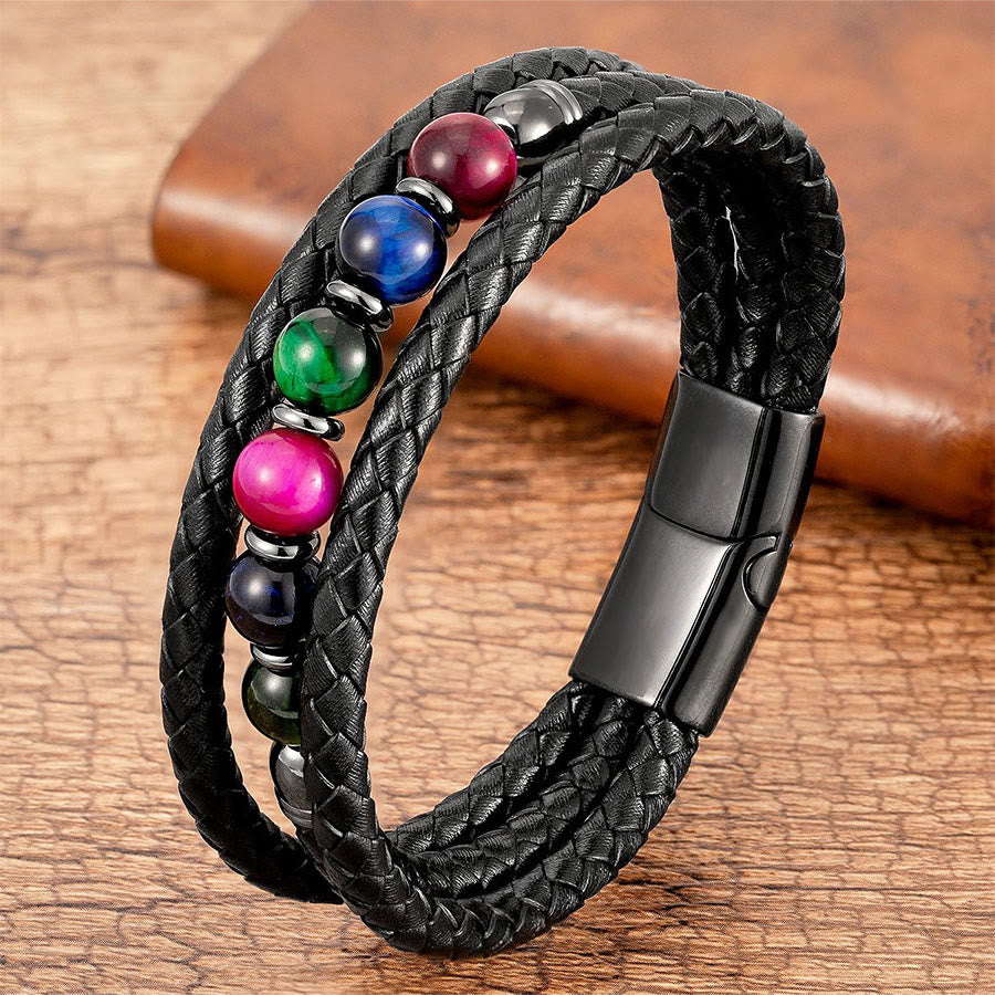 Bracciale Olivenorma di alta qualità in pelle intrecciata e pietra naturale con chiusura magnetica - Pietra del Chakra - 23 cm - image 18