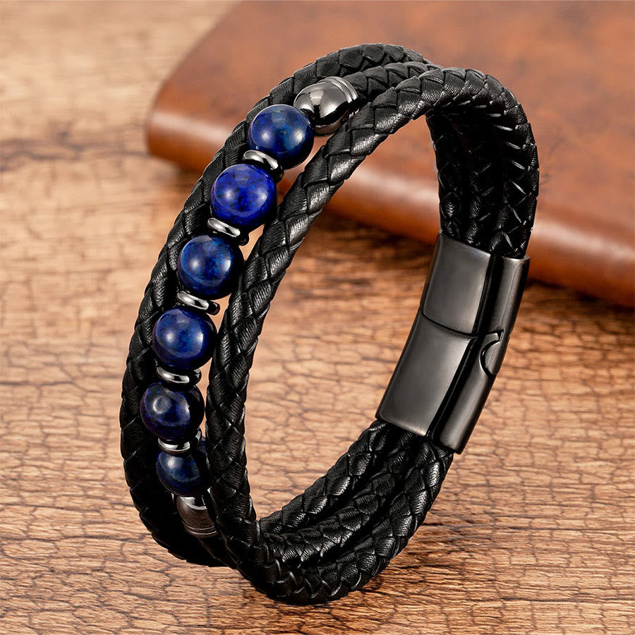 Bracciale Olivenorma di alta qualità in pelle intrecciata e pietra naturale con chiusura magnetica - Lapislazzuli - 23 cm - image 6