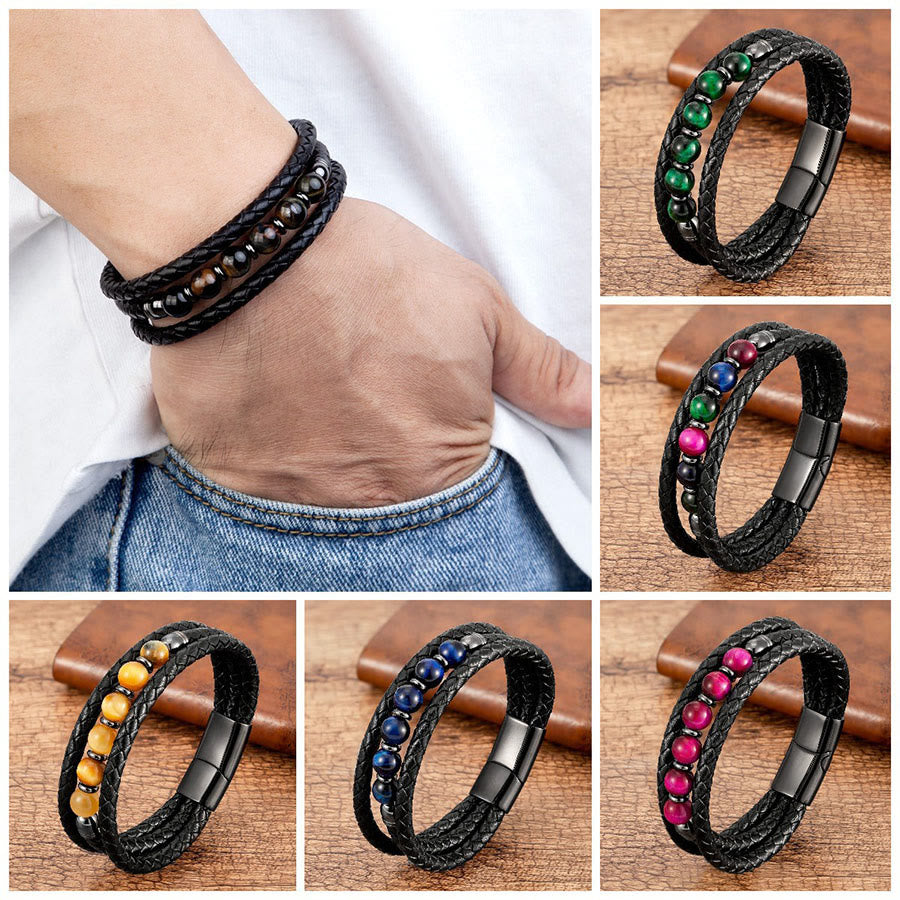 Bracciale Olivenorma di alta qualità in pelle intrecciata e pietra naturale con chiusura magnetica - image 20