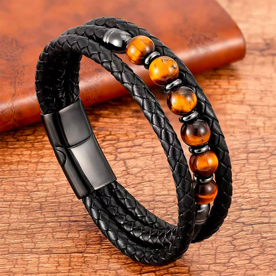 Bracciale Olivenorma di alta qualità in pelle intrecciata e pietra naturale con chiusura magnetica - image 0