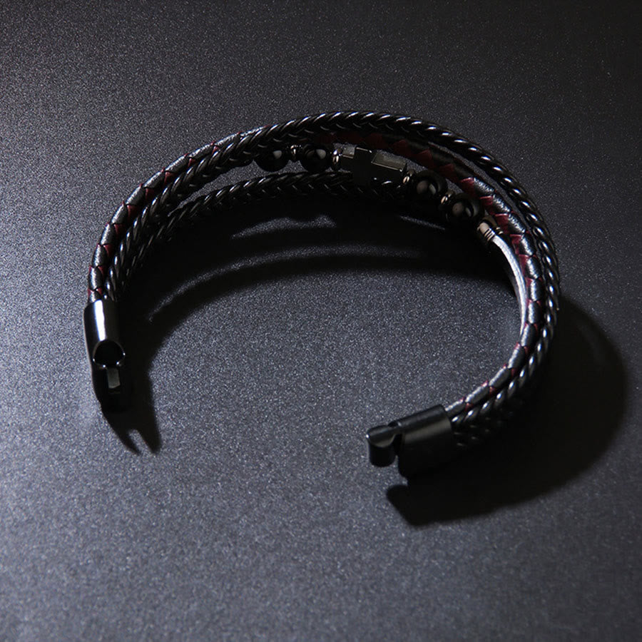 Bracciale Olivenorma Timeless con croce in pelle intrecciata e pietra naturale - image 5