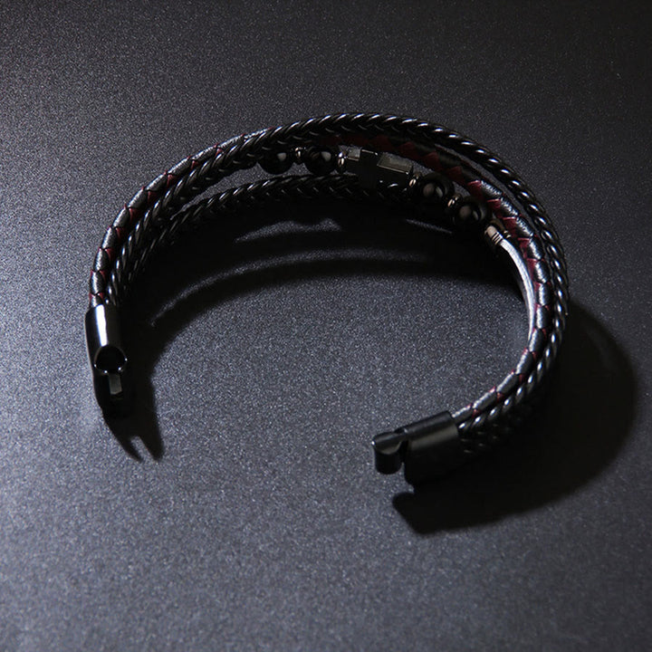 Bracciale Olivenorma Timeless con croce in pelle intrecciata e pietra naturale - image 5