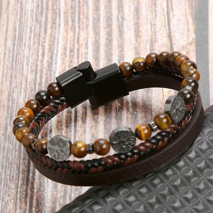 Bracciale Olivenorma in pelle intrecciata stile bohémien con perline e simboli della natura. - image 3