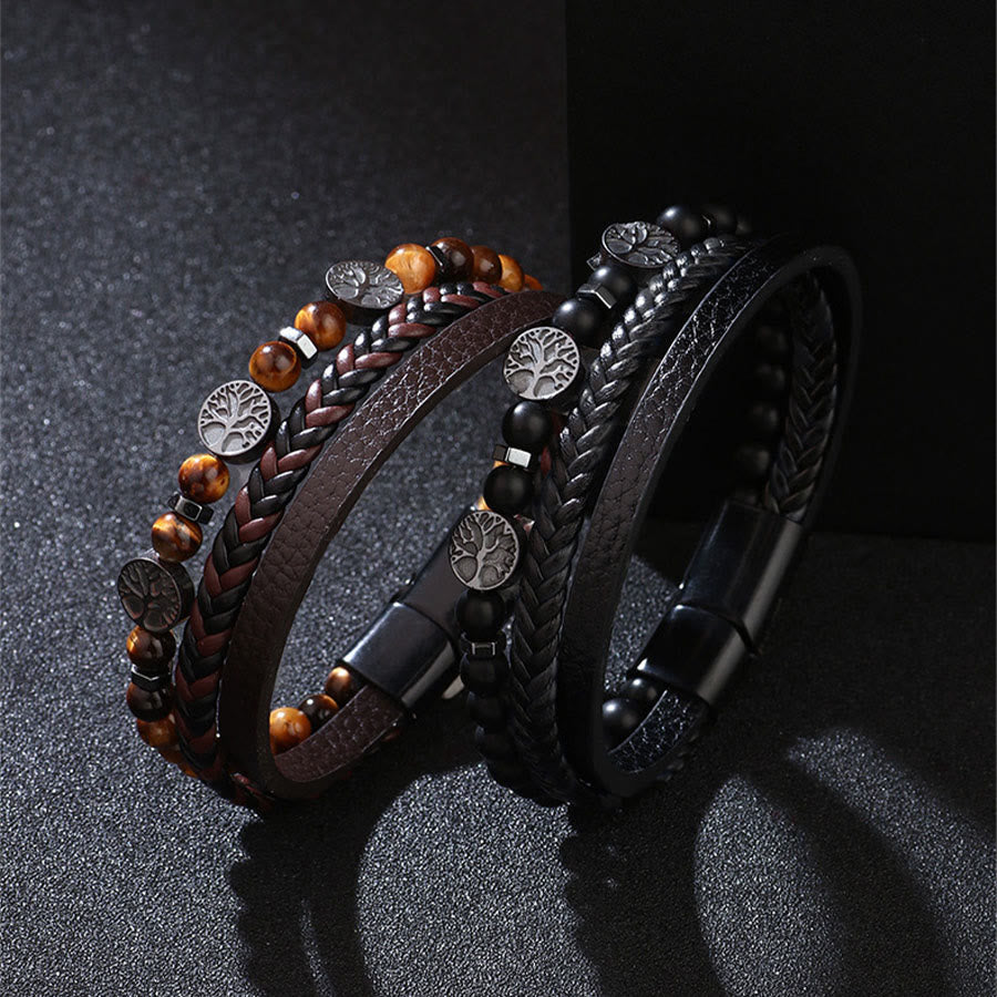 Bracciale Olivenorma in pelle intrecciata stile bohémien con perline e simboli della natura. - image 10