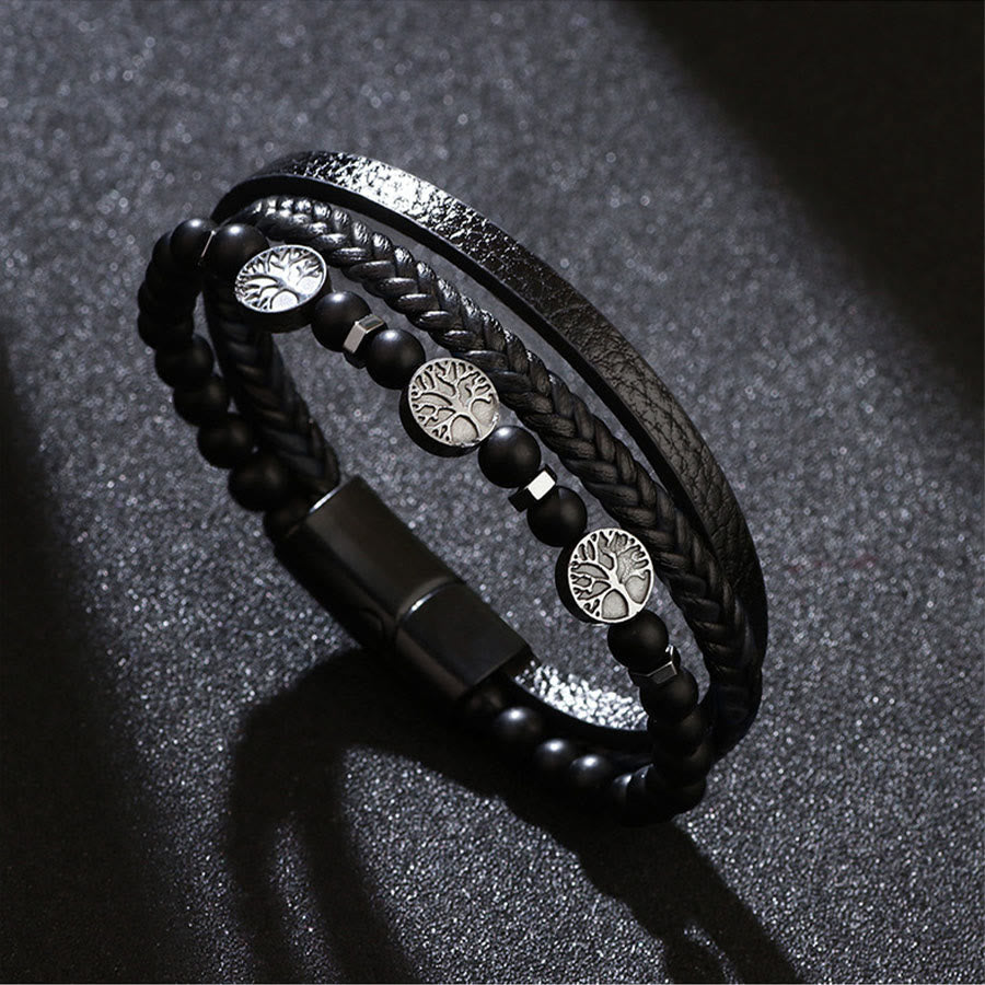 Bracciale Olivenorma in pelle intrecciata stile bohémien con perline e simboli della natura. - image 8