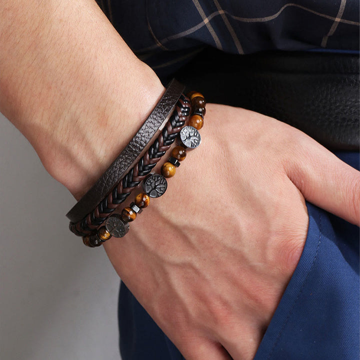 Bracciale Olivenorma in pelle intrecciata stile bohémien con perline e simboli della natura. - image 5