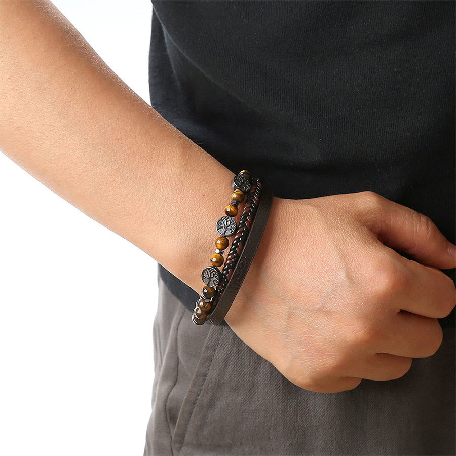 Bracciale Olivenorma in pelle intrecciata stile bohémien con perline e simboli della natura. - image 4