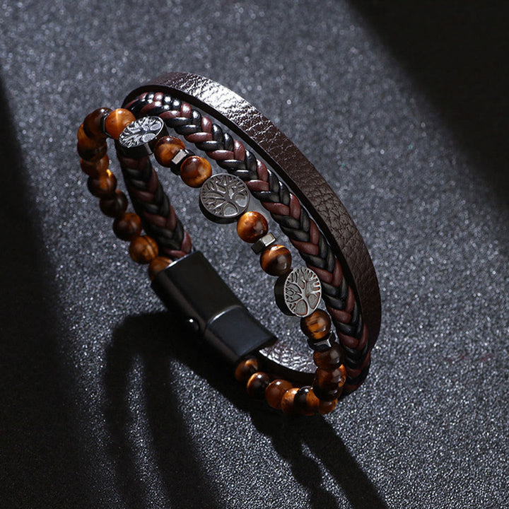 Bracciale Olivenorma in pelle intrecciata stile bohémien con perline e simboli della natura. - image 2