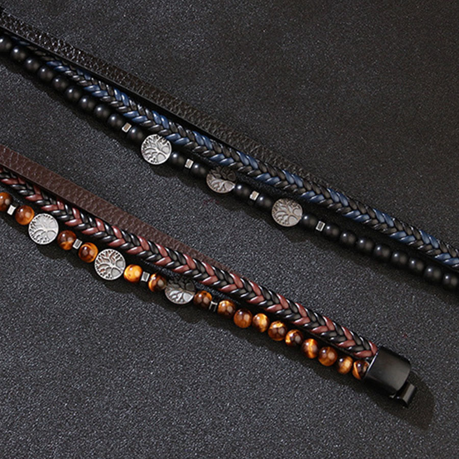 Bracciale Olivenorma in pelle intrecciata stile bohémien con perline e simboli della natura. - image 11
