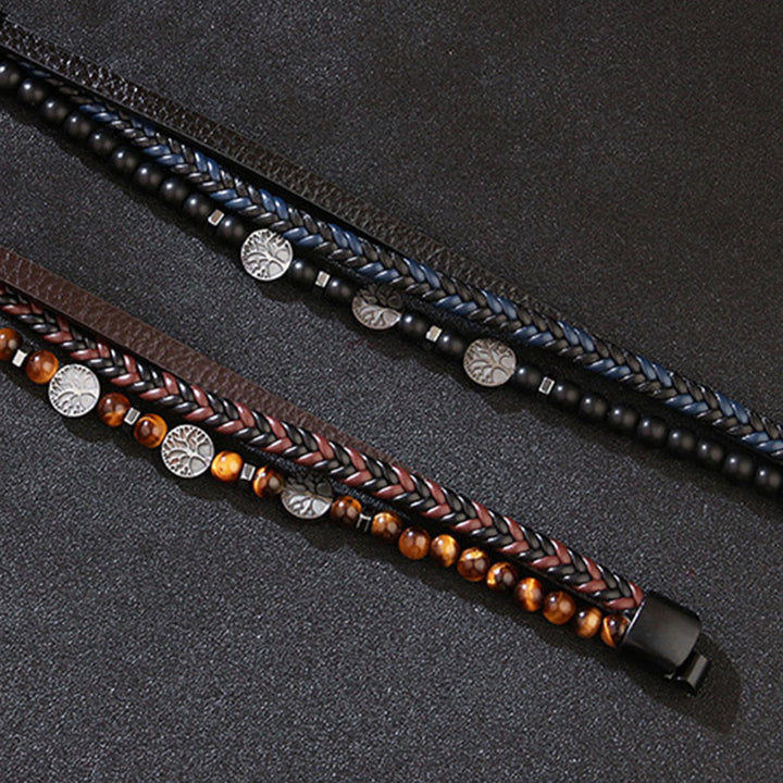 Bracciale Olivenorma in pelle intrecciata stile bohémien con perline e simboli della natura. - image 11