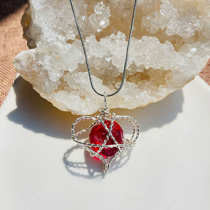 Collana con ciondolo Olivenorma in pietra naturale, fiori in smalto e peridoto - Vetro rosso - image 16