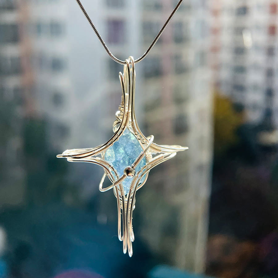 Collana Olivenorma a tema celeste con ametista e acquamarina, realizzata con filo metallico. - image 8