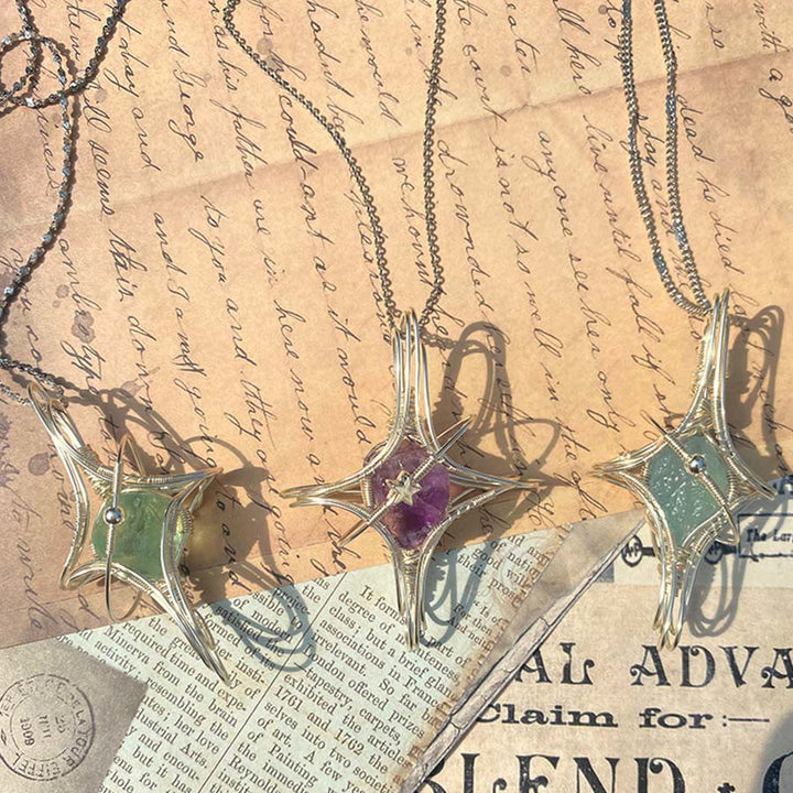 Collana Olivenorma a tema celeste con ametista e acquamarina, realizzata con filo metallico. - image 11