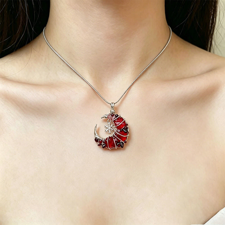 Olivenorma fatta a mano con mezzaluna, granato e vetro rosso, avvolta in filo metallico. - image 1