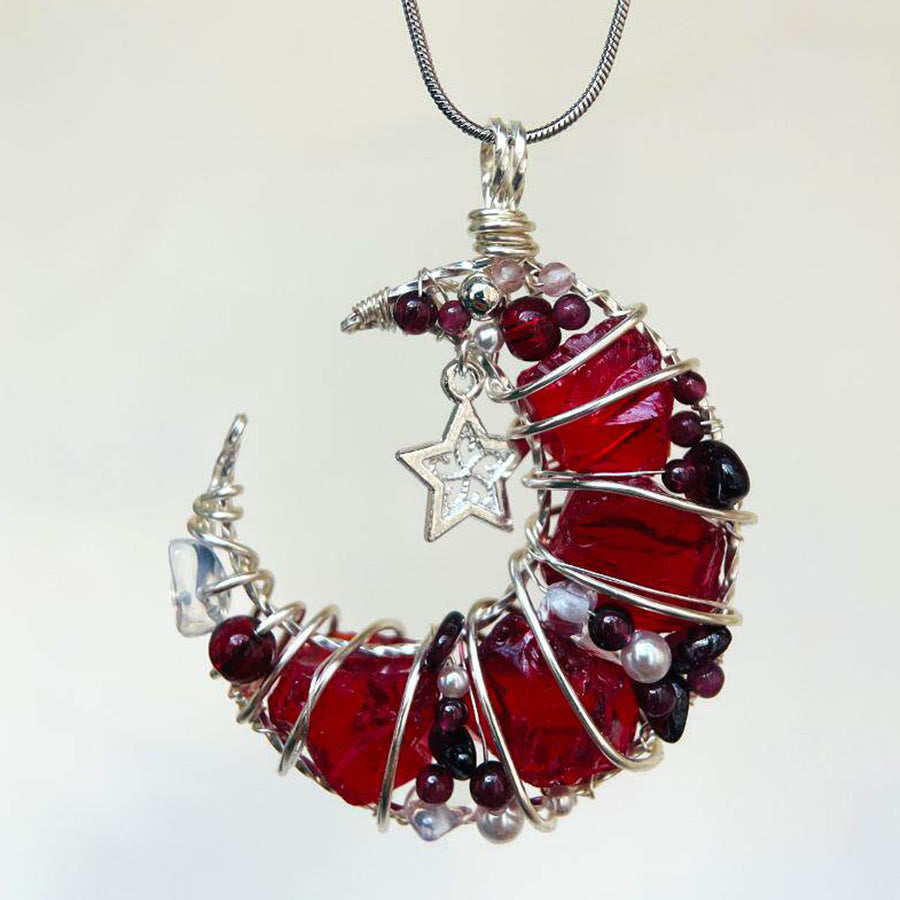 Olivenorma fatta a mano con mezzaluna, granato e vetro rosso, avvolta in filo metallico. - Stella di vetro rossa - image 3