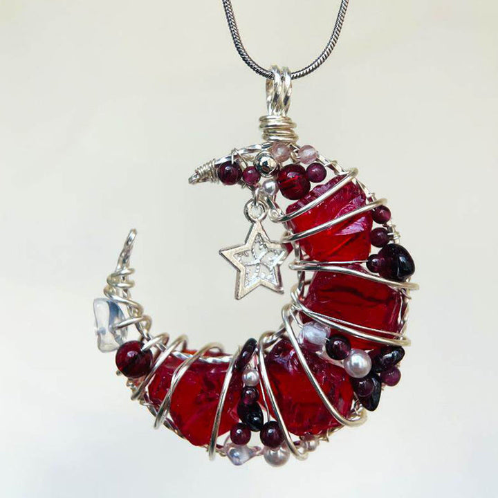 Olivenorma fatta a mano con mezzaluna, granato e vetro rosso, avvolta in filo metallico. - Stella di vetro rossa - image 3