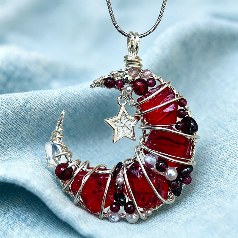 Olivenorma fatta a mano con mezzaluna, granato e vetro rosso, avvolta in filo metallico. - image 5