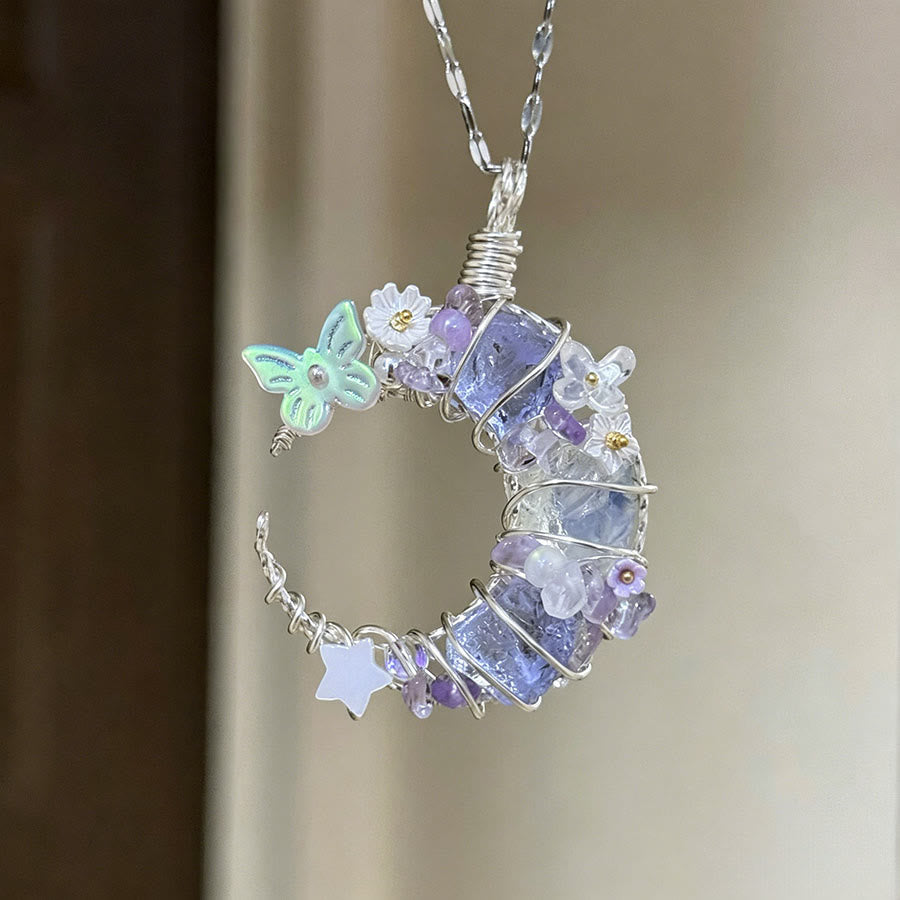 Collana con ciondolo a mezzaluna in cristallo Olivenorma e dettagli a farfalla e stella. - Ametista - image 3