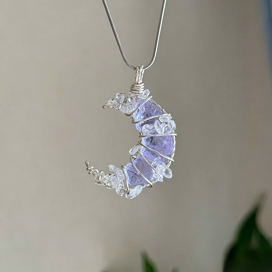 Collana con ciondolo a mezzaluna in cristallo Olivenorma e dettagli a farfalla e stella. - Ametista e quarzo trasparente - image 13