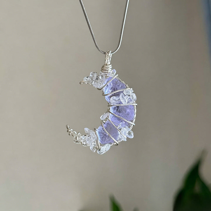 Collana con ciondolo a mezzaluna in cristallo Olivenorma e dettagli a farfalla e stella. - Ametista e quarzo trasparente - image 13