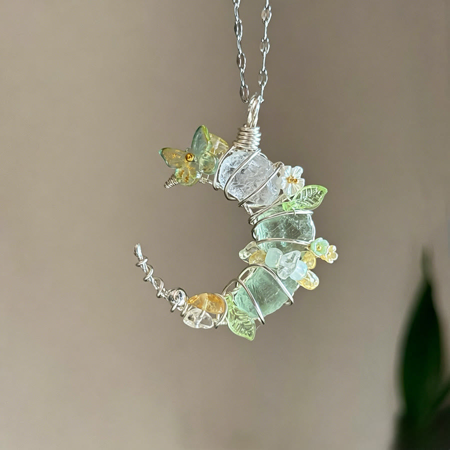 Collana con ciondolo a mezzaluna in cristallo Olivenorma e dettagli a farfalla e stella. - Fluorite - image 8
