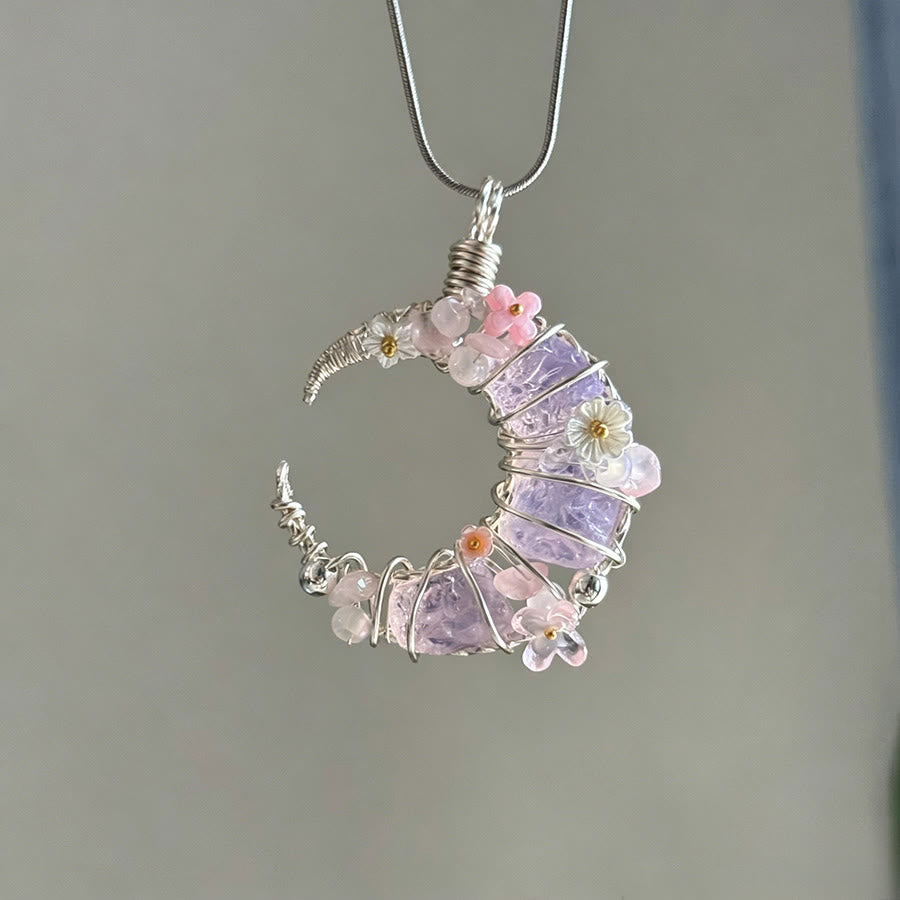 Collana con ciondolo a mezzaluna in cristallo Olivenorma e dettagli a farfalla e stella. - Quarzo rosa - image 10