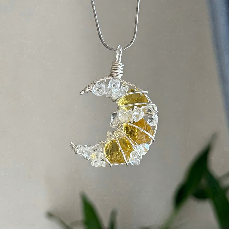 Collana con ciondolo a mezzaluna in cristallo Olivenorma e dettagli a farfalla e stella. - Citrino - image 14